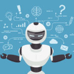 ai in marketing illustration: robot surrounded by marketing icons